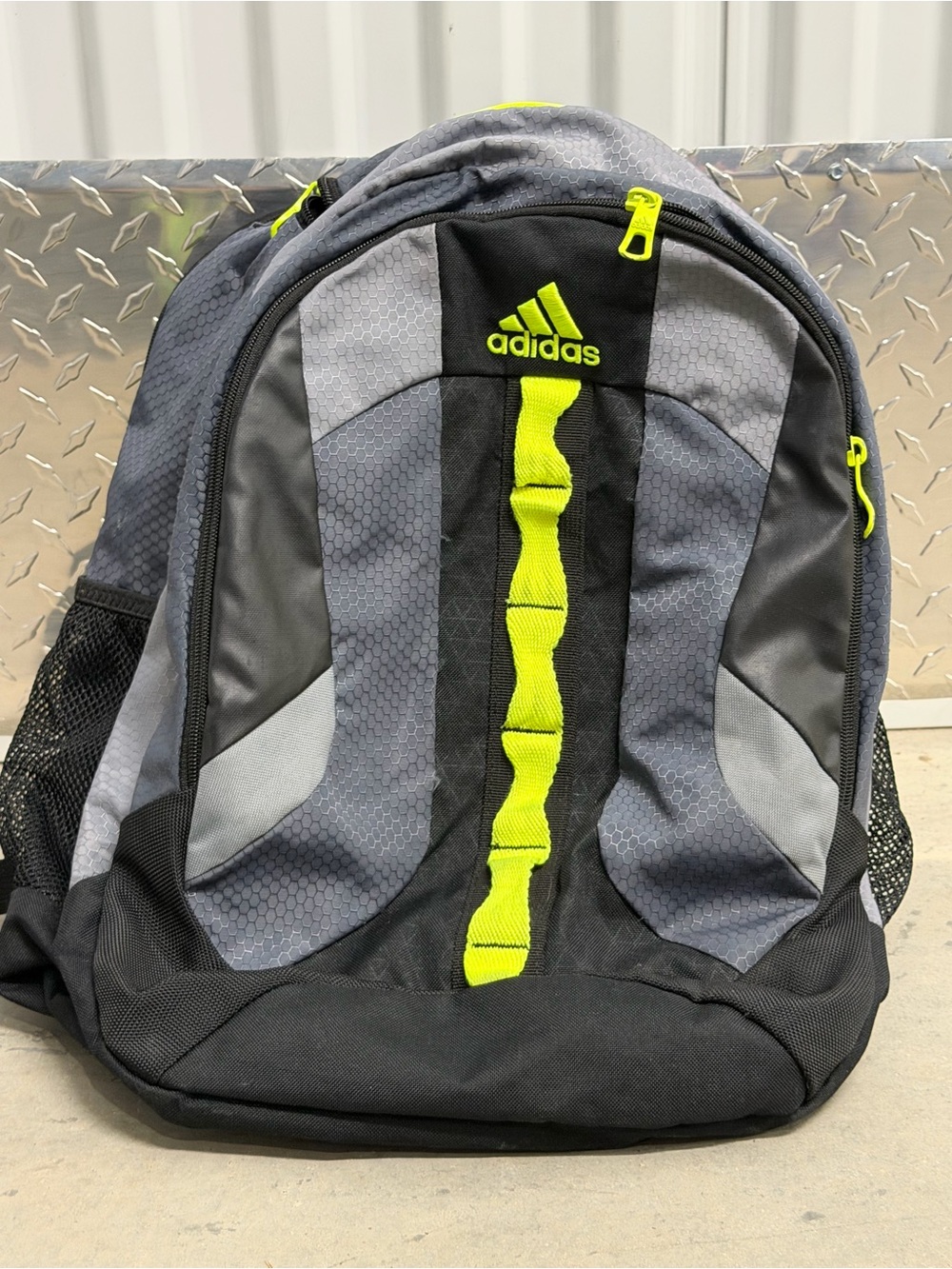 Adidas LoadSpring Backpack Gray Black Neon Yellow Padded School